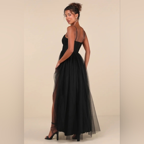 Lulus Convincingly Graceful Black Tulle Sleeveless Maxi Dress Wedding Party Prom - Picture 4 of 9